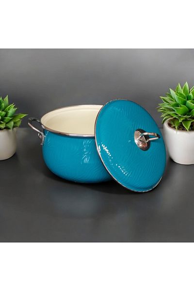 emaye market Enameled Copper Yogurt Bucket Pot 4 Liter Storage, Zinc Pot Patterned Turquoise