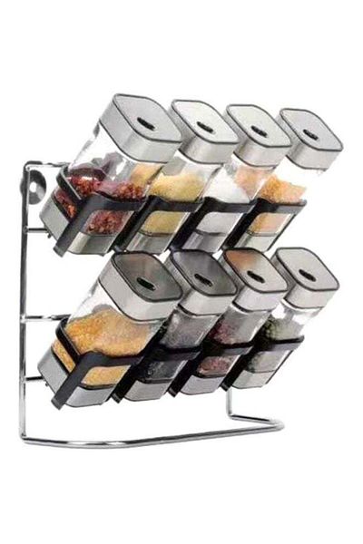 ALMUFARREJ 8-Piece Spice Bottle Set Clear/Silver 30 x 28 x 12cm