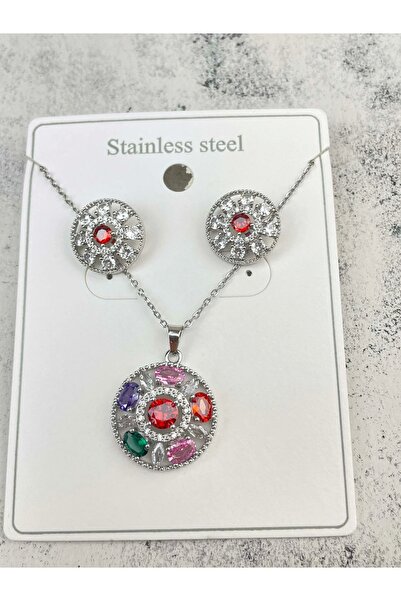 TakıDolabı مجموعة أقراط قلادة من الفولاذ