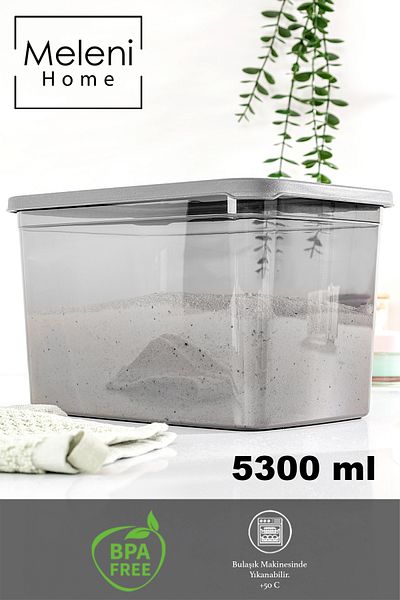 Meleni Home Mega Size Detergent Storage Box - Rectangular Powder Tablet Detergent Box Anthracite 5.3 Liters