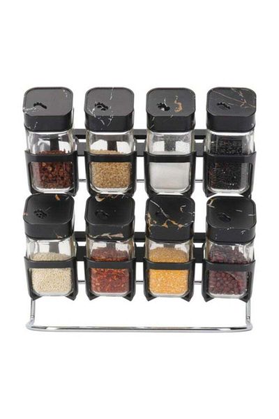 ALMUFARREJ 8-Piece Spice Sprink Bottle Set Black/Clear 30 x 28 x 12cm