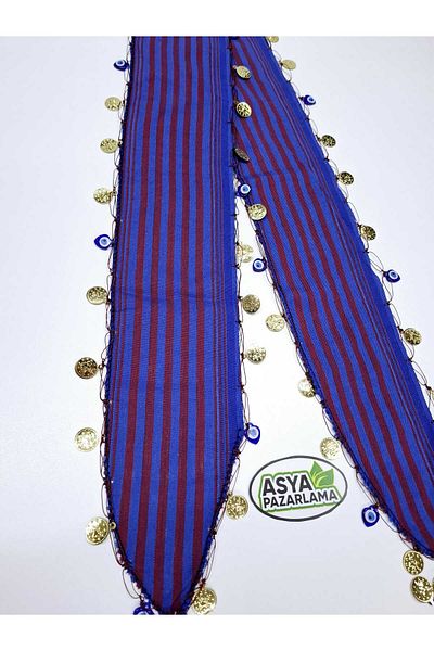 ASYA PAZARLAMA Black Sea Burgundy Blue Evil Eye Beaded and Lira Keşan, Scarf, Shawl, Scarf, Hair Band, Bandana