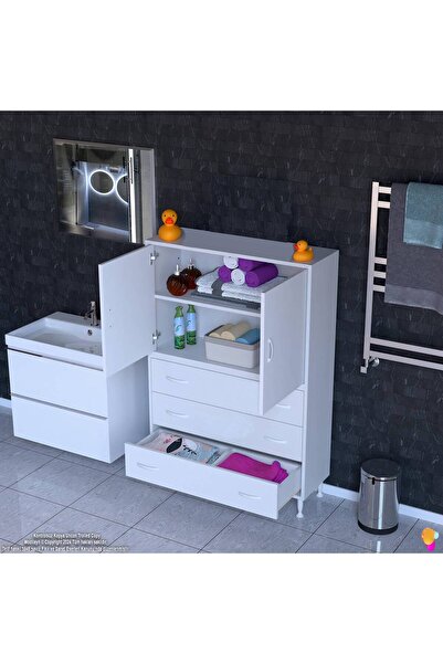 Modilayn Esil 95 x 138 x 32,5 cm' lik Kapak İçi Çift Raflı ve 3 Çekmeceli Çok Amaçlı Dolap