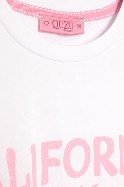 Quzu Tricou scris California cu mânecă scurtă alb