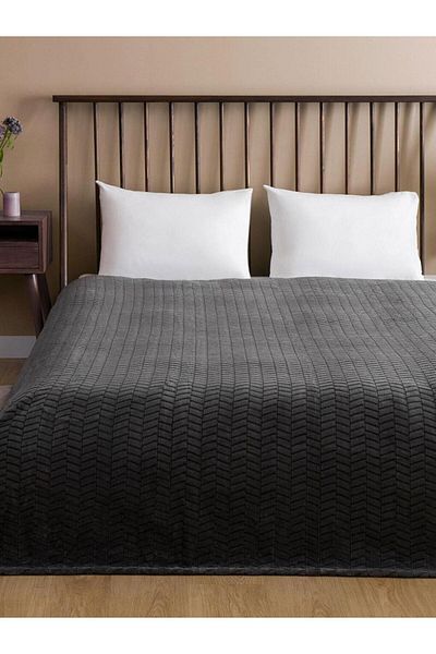 LC Waikiki Lcw Home Anthracite Patterned Welsoft Double Blanket 200X220 cm