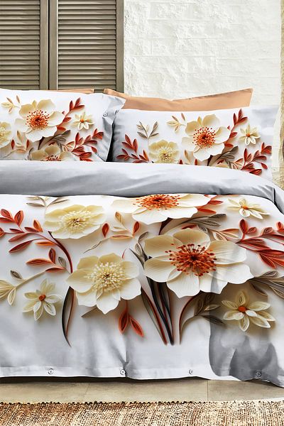 MonoHome 100% Cotton Ranforce Dowry Luxury 5D Digital Double Duvet Cover Set Soft