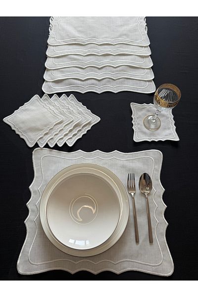 Smiling Home Ecru Color Set of 12 – 6 Zigzag Squares, American Service & Presentation Napkins