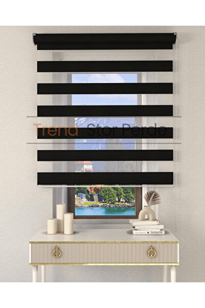 TREND STOR PERDE Antrasit Etek Dilimsiz Zebra Stor Güneşlik Perde