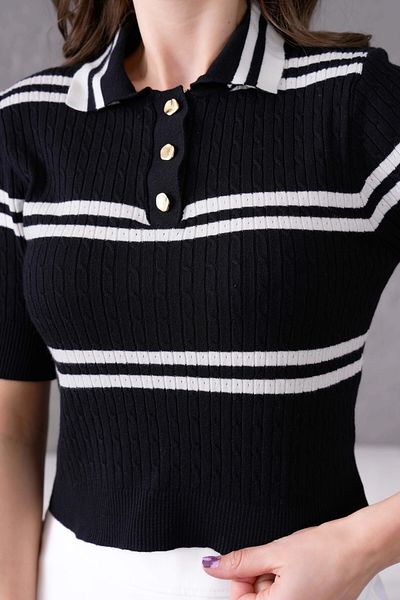 Park Karon Short Sleeve Striped Viscon Knitwear Sweater