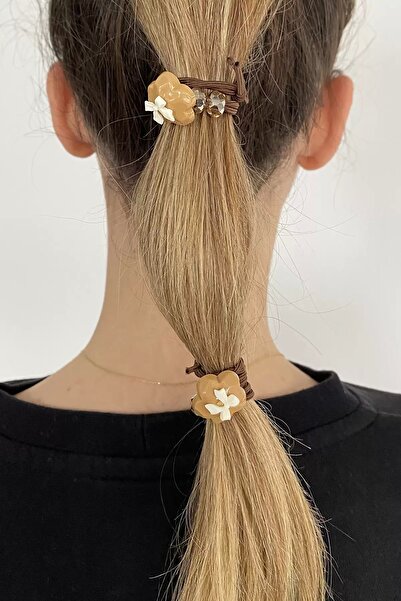 TakıDolabı Διπλή πόρπη από καουτσούκ σε καφέ χρώμα με φιγούρα λουλουδιού