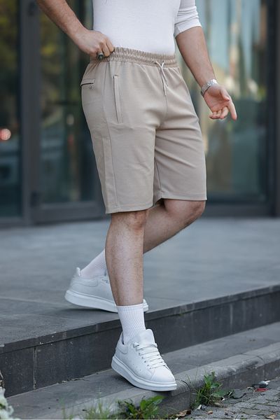 Mero Life Ανδρικό Tan Comfort Fit Mold ελαστική μέση στο πλάι με διπλές τσέπες από υφασμάτινο σορτς & βερμούδες
