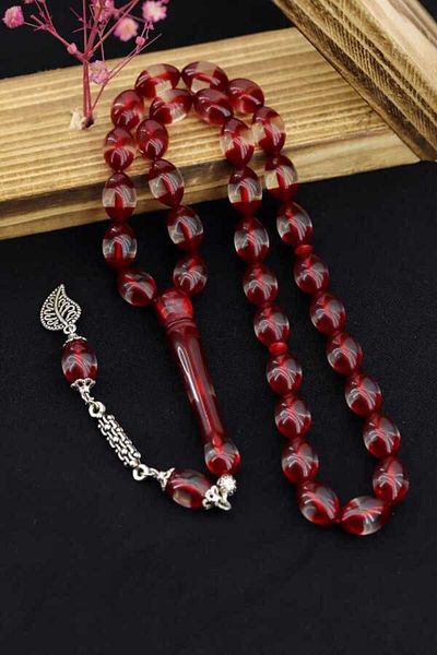 Midyat Gümüş Dünyası Red Vernier Powder Amber Prayer Beads