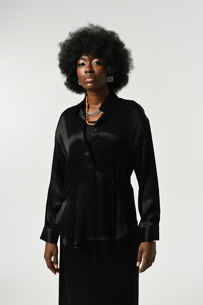 Orfeo Negro قميص نسائي بلون سادة مع تفاصيل ربط على الخصر