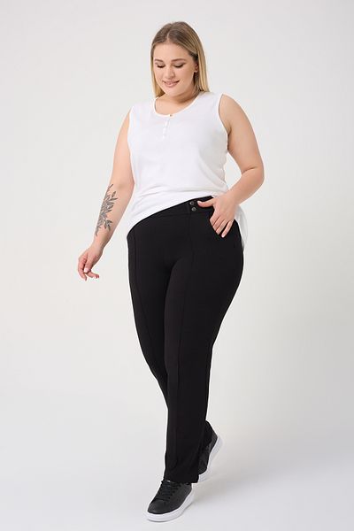 BANEGA Curve Plus Size Button Detailed Ribbed Pocket Recovery Women's Black Trousers