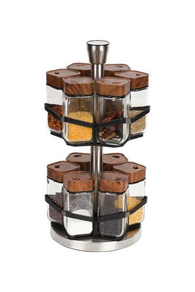 ALMUFARREJ 12-Piece Spice Sprinkler Bottle Set Brown/Clear 35 x 25 x 25cm
