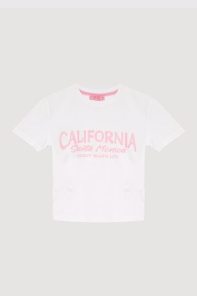 Quzu Tricou scris California cu mânecă scurtă alb