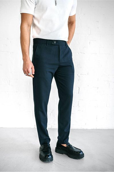 ablukaonline Men's Quality Flexible Lycra Ankle Length Fabric Trousers Navy Blue