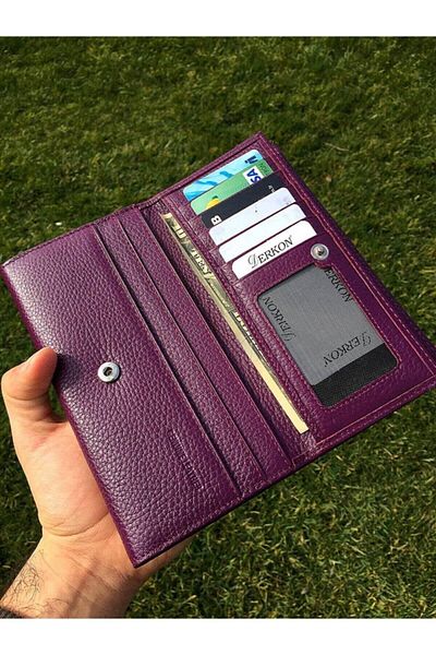 DERKON Women's Flowering Purple Double Cover Wallet