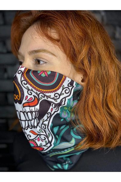 Motobros Floral Skull Dijitak Printed Bafbuff Bandana Neck Collar