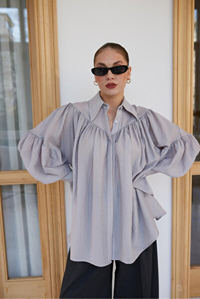 My Blog Graues Hemd mit gerafftem Design - 102116