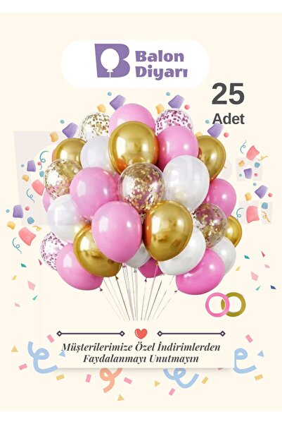 BALON DİYARI مجموعة بالونات ذهبية كروم وردية وبيضاء مكونة من 25 قطعة مع قصاصا...