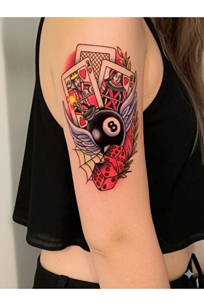 Miyoste Poker Kartı, Bilardo Topu Geçici Dövme Tattoo Bilek Kol Bacak Ve Göğü...