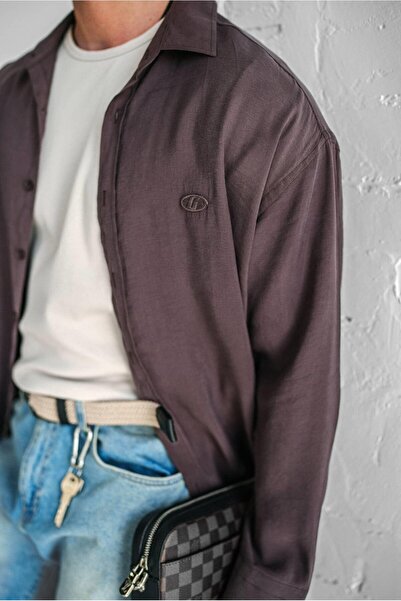 ablukaonline Ανδρικό μακρυμάνικο πουκάμισο με χαλαρή εφαρμογή Oversize Λεπτό Καφέ