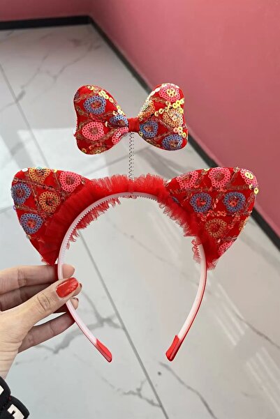 TakıDolabı Coroană cu paiete cu detaliu de fundă roșie în formă de ureche