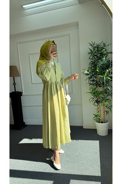 Nisa Nalbantoğlu Oil Green Poplin Shirt Dress