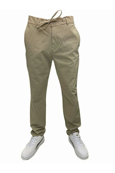 PIQUE Λεπτό Χακί Pantalon με Ρυθμιζόμενο Σχοινί Λαστιχένιας Μέσης RICO