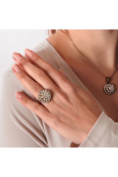 Atelier LEO Handmade Jewellery Mega Işilti Copper Handmade Crystal Stone Black Women's Ring with Special Box
