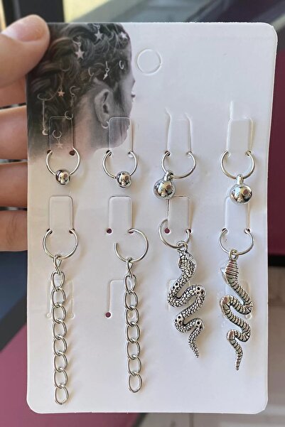 TakıDolabı Σετ με 8 σκουλαρίκια μαλλιών σε ασημί χρώμα με φιγούρες φιδιών και μικτές φιγούρες