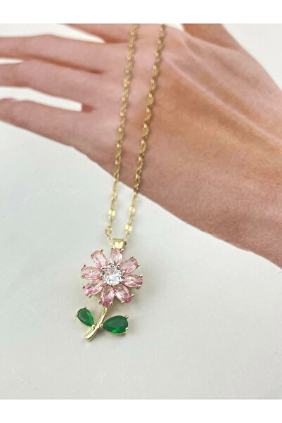 TakıDolabı Çelik Gold Renk Dönen Papatya Kolye