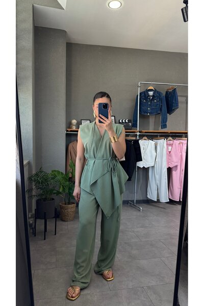 YOUR NAME Set pantaloni kimono cu detaliu de legare