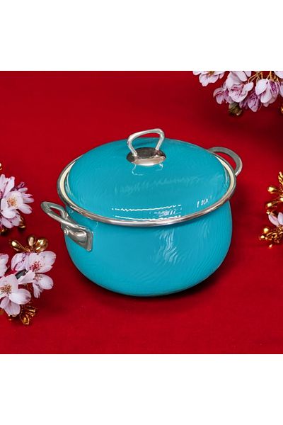 emaye market Enameled Copper Yogurt Bucket Pot 4 Liter Storage, Zinc Pot Patterned Turquoise
