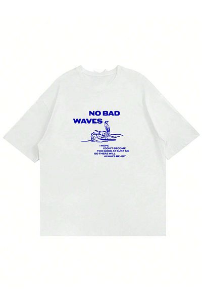 Mad&Calf Μπλουζάκι Unisex No Bad Waves με στάμπα με λαιμόκοψη