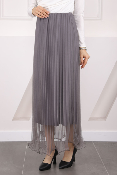 İmajButik Gray Pleated Elastic Waist Skirt