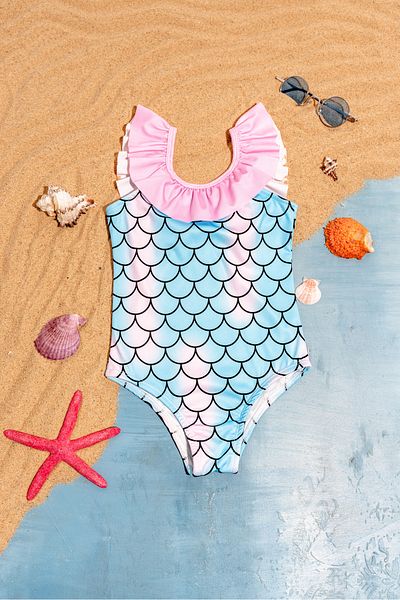 tinytrends Girl's Herringbone Colorful Ruffle Detailed Swimsuit
