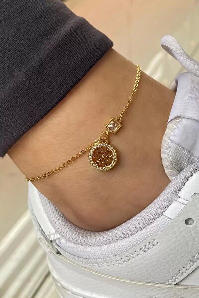 TakıDolabı Gold Color Snowflake Figured Steel Anklet