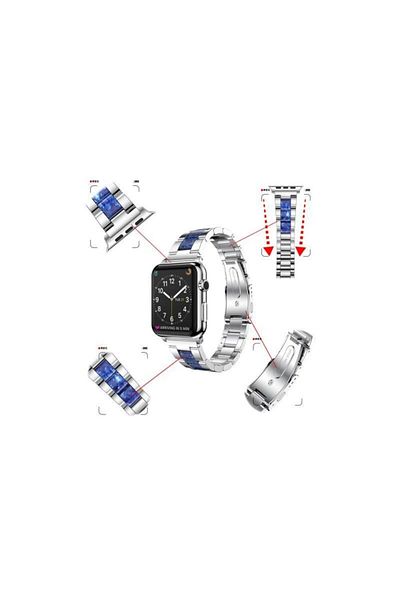 GENERAL سوار ساعة Apple Watch فضي اللون مع لمسات زرقاء