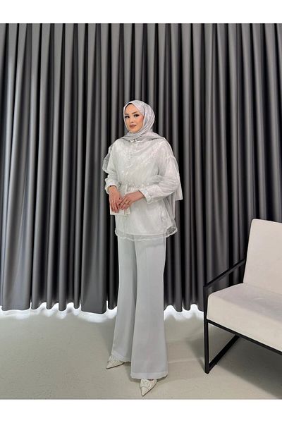 Melike Tatar Alb MELIKE TATAR Organza Stoned 2 Cupă de apă de iarnă