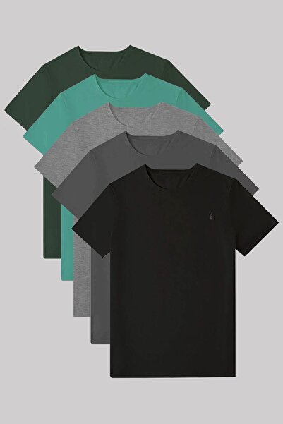 Kozik Ανδρικό μπλουζάκι 5 τεμαχίων Ανδρικό μπλουζάκι με κανονική εφαρμογή Cre...