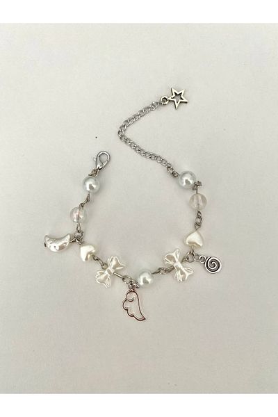 Pinky Lady Angel Wing Spiral Design Pearl Bead Bracelet