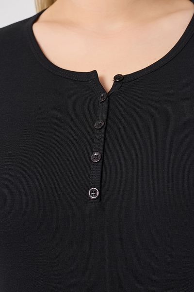 BANEGA Curve Women's Plus Size Cotton Lycra Crew Neck Button Detailed Basic Plain Black Blouse