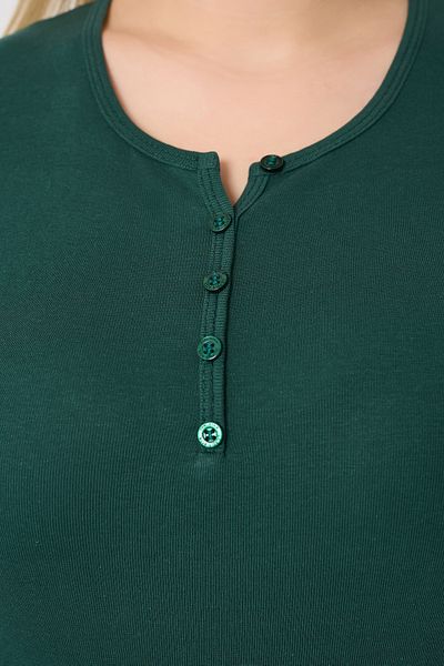 BANEGA Curve Women's Plus Size Cotton Lycra Crew Neck Button Detailed Basic Plain Green Blouse