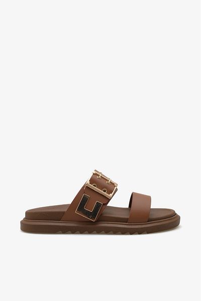 LOJO Γυναικείες casual παντόφλες με διπλό λουράκι χρυσό trock πόρπη genty