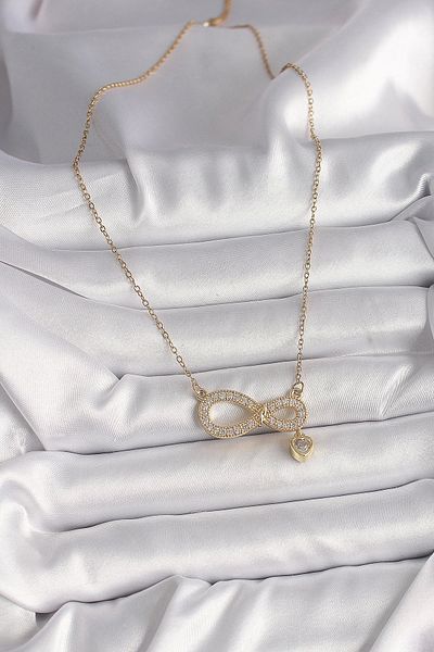 shop Gold Color 316L Steel Heart Detail Necklace Zircon Stone Infinity Chain