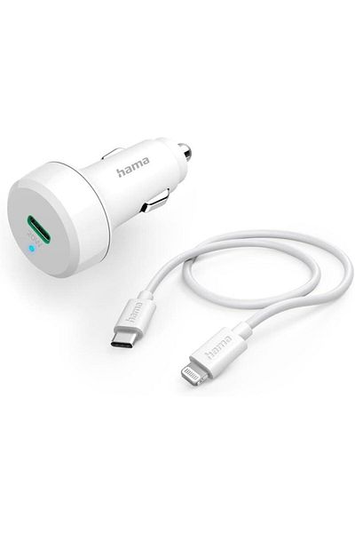 Hama Car Charging Set, Lightning, Power Delivery (PD) , 20W, White