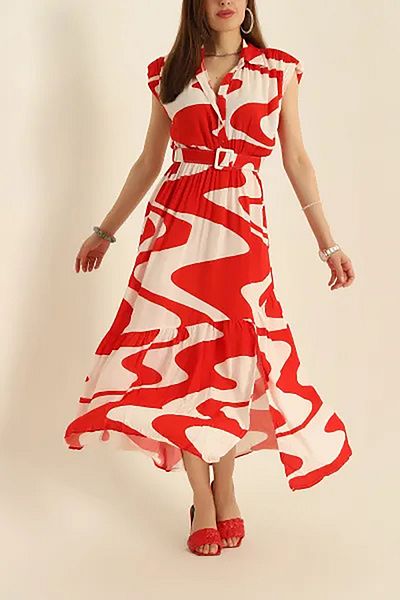Neşeli Butik Women's Belt Button Detailed Long Viscose Dress Nbmy3534