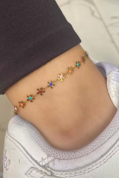 Genel Markalar Altın Renk Çiçek Figürlü Çelik Halhal